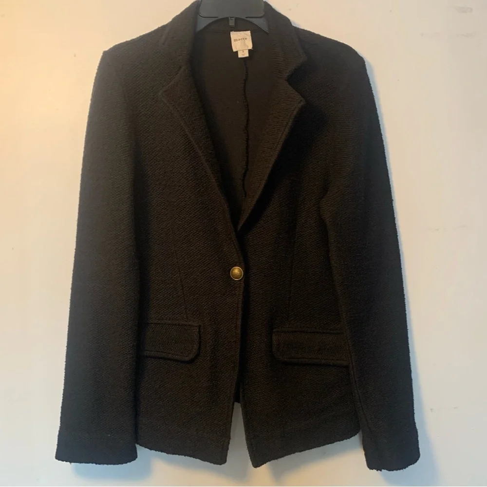 Anthropologie Maeve black knit blazer 100% Cotton Gold Button pockets Size Small - Picture 3 of 7